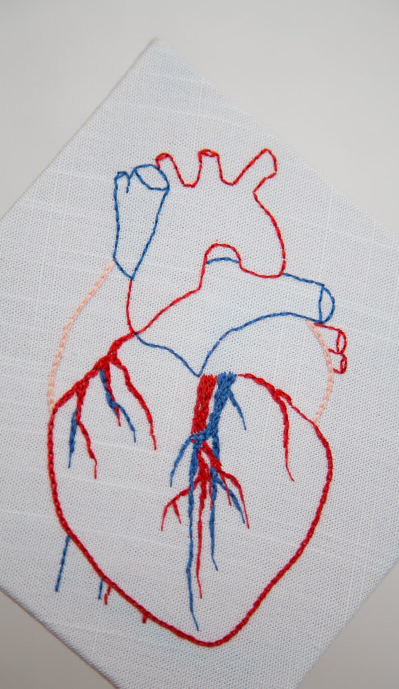 Embroidered anatomically correct heart  etsy Embroidered anatomically correct heart  etsy