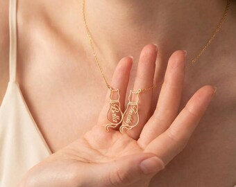 Benutzerdefinierte Katze Name Halskette, Gold personalisierte Haustier Silhouette