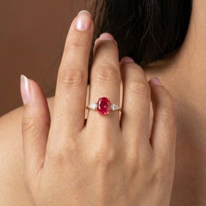 Oval ruby ring, gold diamond-studded ring, vintage ring, gift for her