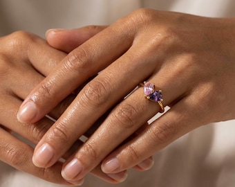 Double Teardrop Custom Birthstone Rings, Personalized Couple Rings