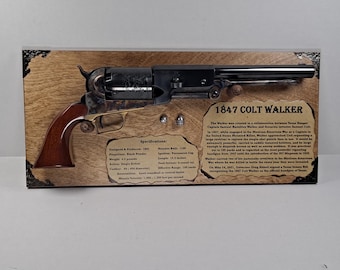 1847 Colt Walker Display Plaque - Custom Wooden Wall Mount Gun Rack & History Card - Museum Quality Display 543