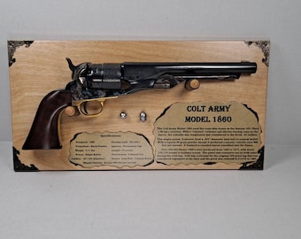 Colt 1860 Army Revolver Wall Display Plaque, Light Pine Finish, Gun Not Included 675