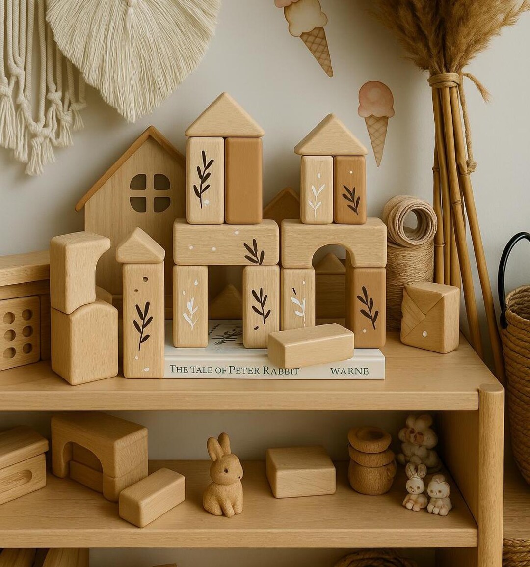 Wooden Montessori Building Blocks Set | Neutral Baby Toy | Eco-friendly ...