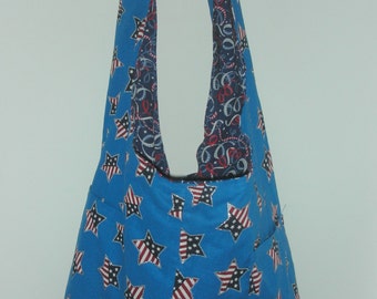 Patriotic American Tote Bag with  Stars... Reversible... Free Shipping