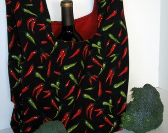 Grocery Bag, Market Bag, Eco-Friendly Hot Pepper Fabric.. Free Shipping.. SALE