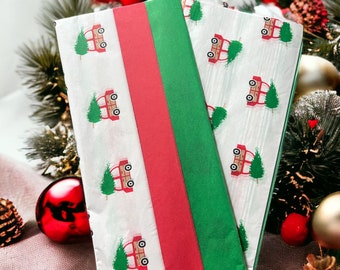 10 Car Christmas Tree tissue paper sheets gift present wrapping craft supply retail store packaging holiday green red bulk Xmas Panel Farm