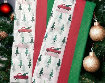 10 Truck Christmas Tree tissue paper sheets gift present wrapping craft supply retail packaging holiday green red bulk Xmas Pickup Farm