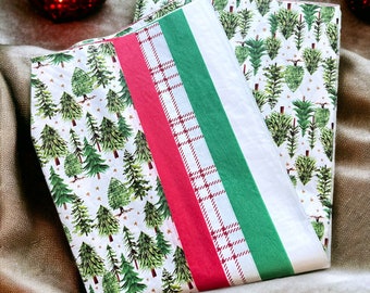 60 Christmas Evergreen Trees tissue paper sheets Plaid gift wrapping supply packaging holiday red white green bulk forest snow boxes bags