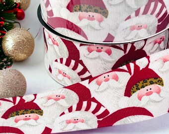 Santa Ribbon 1.5 inch Wide Christmas Holiday Red Hat White Gift Box Wreath Garland Bows Grosgrain 3 yards 1.5" Festive 3 yards Animal Print