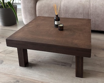 Dark wood sofa table, low square coffee table, mid century modern apartment decor, living room handmade furniture Christmas grandparent gift