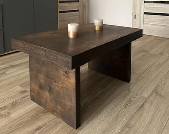 Wooden square coffee table, Japandi coffee table, Handmade furniture, Rustic narrow coffee table, Farmhouse coffee table for living room