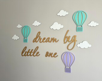 Wooden hot air balloons, baby shower decor, newborn name sign, aviation nursery gift, gifts for kids, baby boy nursery decor, kids wall art