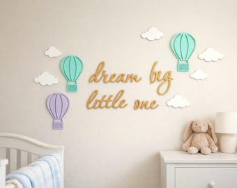 Personalized Baby Name Sign with Hot Air Balloons – Dream Big Little One Nursery Wall Decor, Custom Wooden Letters, Girl Room Decor