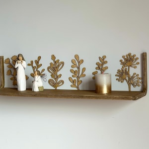 Custom flowers shelf decor, wooden crystal display shelves, book shelves, floating botanical shelf, wall hangings decor, housewarming gift