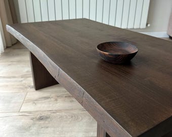 Mesa de centro de borde natural hecha a mano, mesa de centro rectangular rústica, muebles de sala de estar minimalistas, mesa auxiliar única, estilo escandinavo