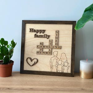 Happy family scrabble crossword, personalized crossword sign, wood scrabble tile art, wall bedroom decor, anniversary gift,living room decor