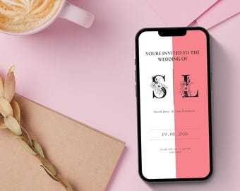 Strawberries and Cream, Digital Wedding Invitation, E-invite Template, Minimalist, Mobile Invite, Online, DIY Invite, E-invite, Eco wedding