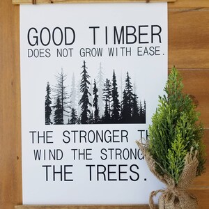 Good Timber does not grow with ease, the stronger the winds the stronger the trees, sign, home decor, homemade sign, motivational sign