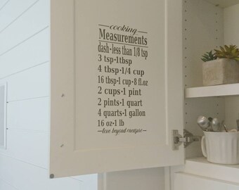 Cooking Measurements, kitchen decor, house warming gift, cooking conversions, wall decal, kitchen decoration, wall sticker, mom gift