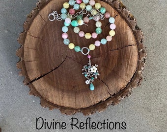 Colorful Gemstone Necklace:Knotted, Adjustable, Flower Pendant