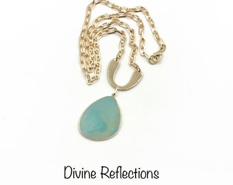 Amazonite Pendant,Paper Clip Chain