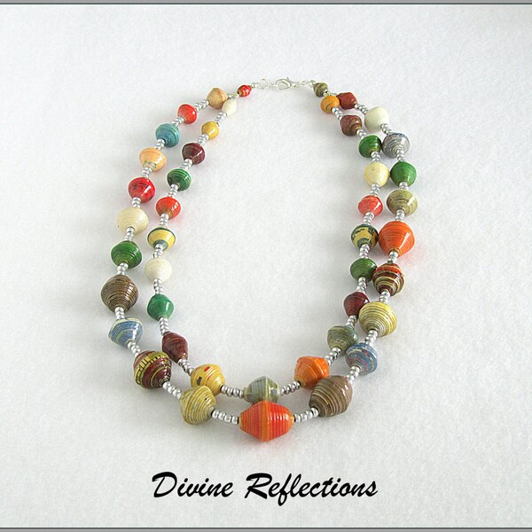 Multi Color Double Strand Necklace, Fair Trade Beads