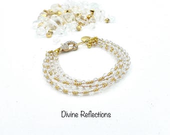 Multi Strand Crystal Bracelet Accented in Gold with Crystal Clasp