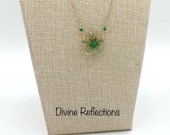 Green and Gold Dimensional Pendant on Gold Chain