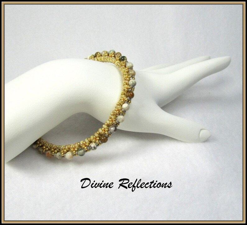 Bangle Gemstone Bracelet,Earth Tone Bracelet,Ocean Jasper Gemstones,Bead Woven Bangle Bracelet