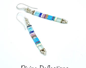 Blue Dangle Bead Earrings,Tila Beads