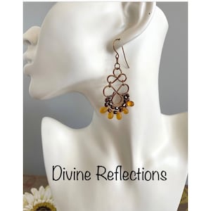 Teardrop Chandelier Earrings,Yellow and Bronze Earrings,Free Shipping