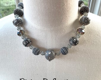 Gray Chunky Bead Necklace,Designer Bead Necklace