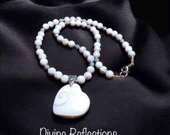 Shiva Shell Heart Pendant Necklace: Howlite Gemstone