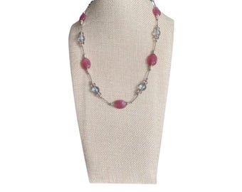 Silk Knotted Pink and Gray Necklace