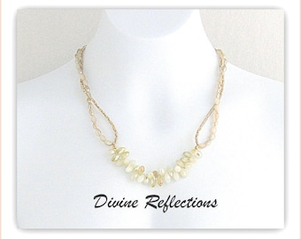 Cream Crystal Teardrop Necklace:Double Strand,Floating Strand