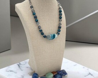 Teal Pendant Necklace on Black Chain,Adjustable