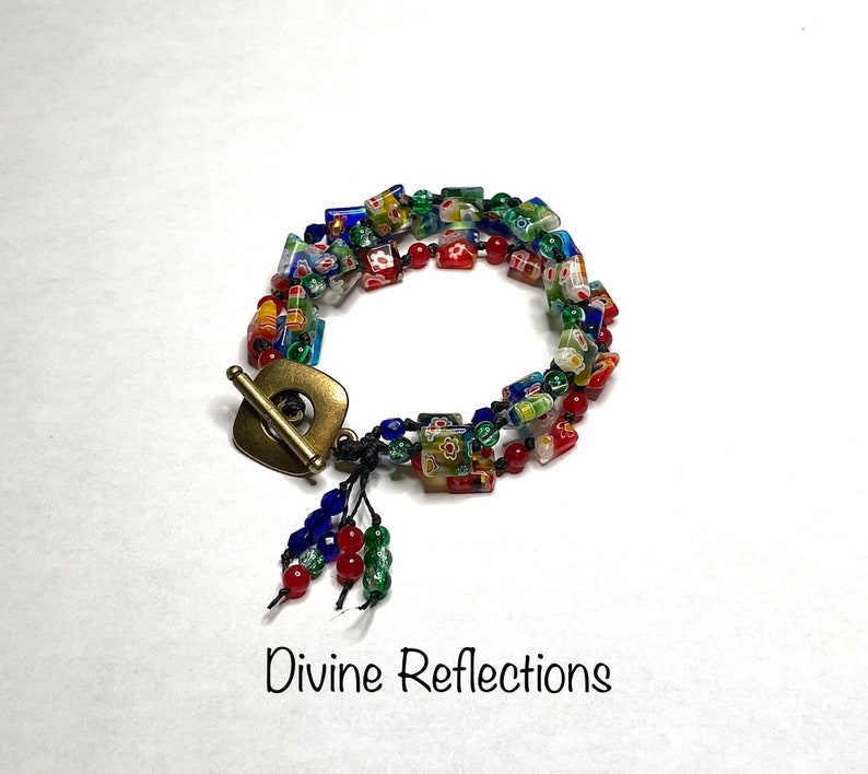 Knotted Bracelet,Multi Strand Bracelet,Millefiori Bracelet,Colorful Bracelet,Gift for Her image 2