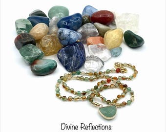Knotted Semi-Precious Necklace,Half Moon Green Pendant