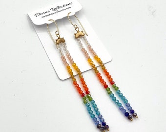 Long Crystal Color Block Earrings,Dangle Crystal Earrings,One of a Kind