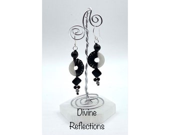 Black and White Stone Earrings,Knotted Earrings,One of a Kind