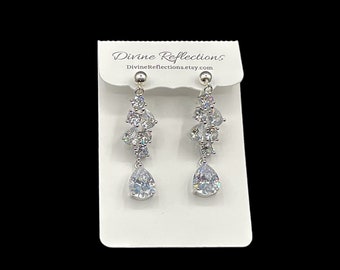 Cubic Zirconia Earrings:Dangle,Sterling Silver