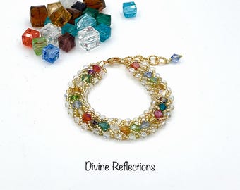 Multi Color Crystal Bracelet:Crystal Woven,Adjustable