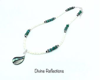 Abalone and Mother of Pearl Pendant Necklace,Adjustable.