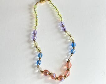 Crystal Colorblock Necklace,Silk Knotted