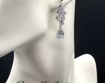 Cubic Zirconia Dangle Earrings,Sterling Silver,Elegant