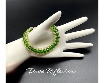 Green Crystal Bracelet,Woven Crystal Bracelet,Elegant,Handcrafted,One of a Kind