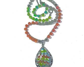 Colorful Pendant Necklace,Braided,Orange,Gray,Green,Gift for Her