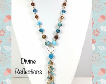 Beaded Rosary Style Chain,Long, Tassel