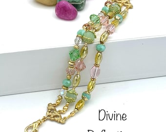 Three Strand Crystal Bracelet – Pastel Colors,Gold Tone
