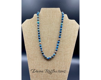 Blue Silk Knotted Necklace,Calsilica Stone,Adjustable Length,One of a Kind